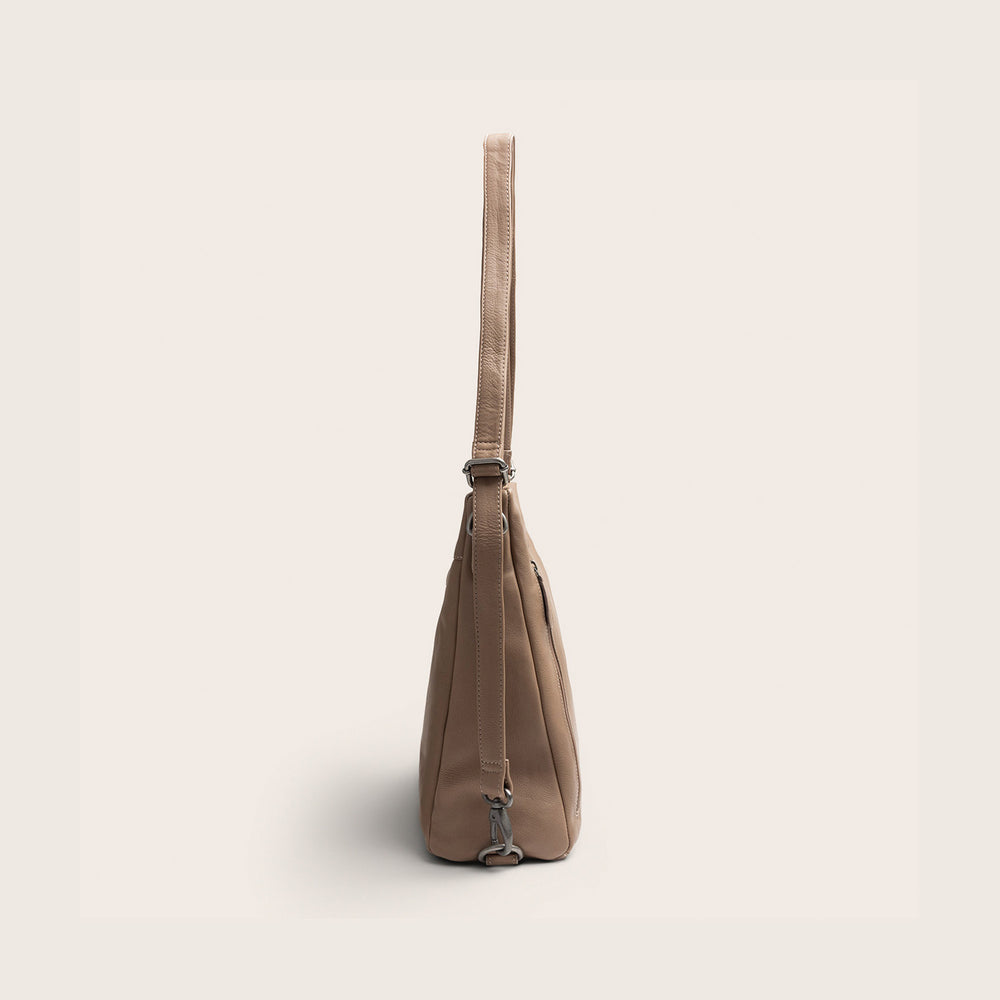Sac Porté Épaule en Cuir Taupe Azura