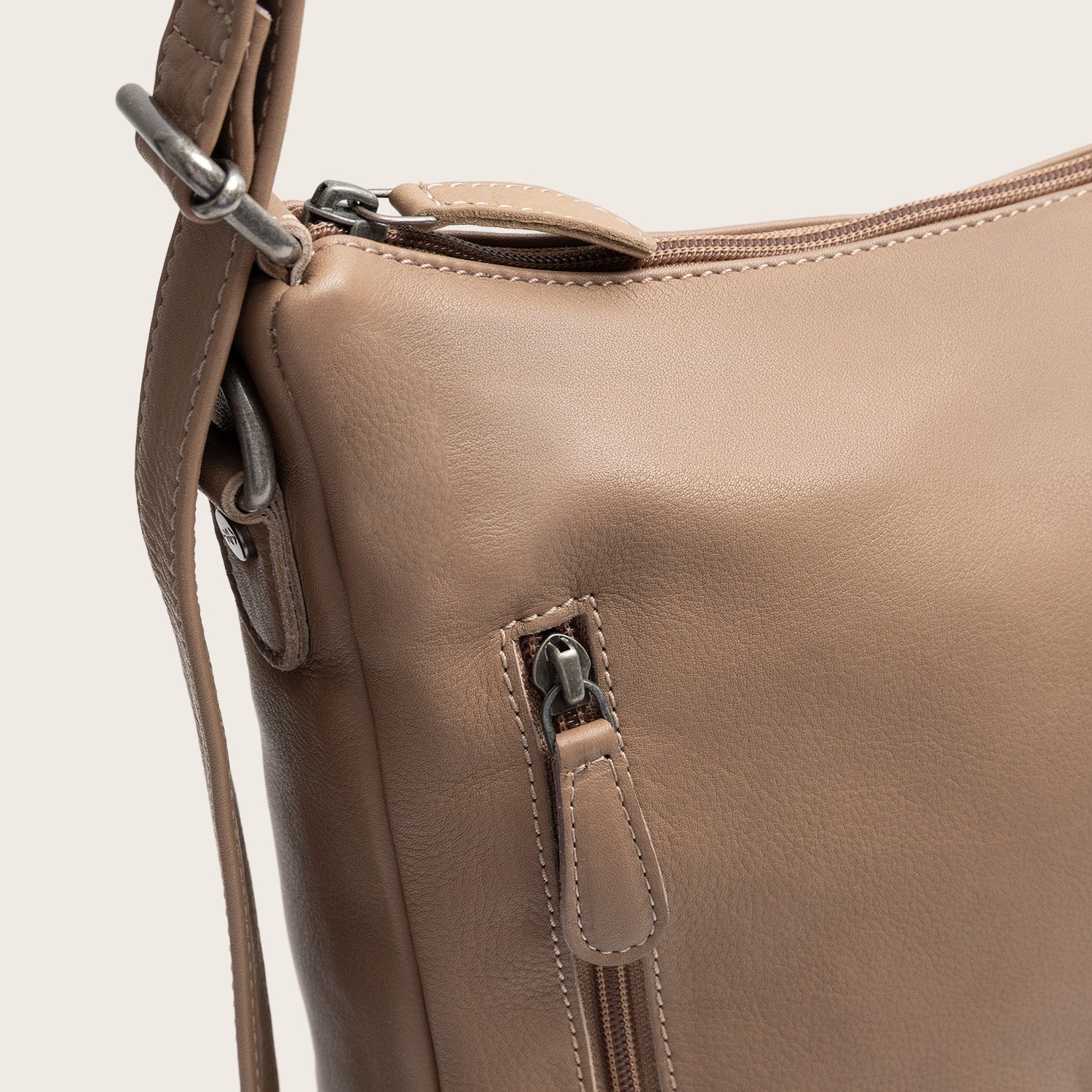 Sac Porté Épaule en Cuir Taupe Azura
