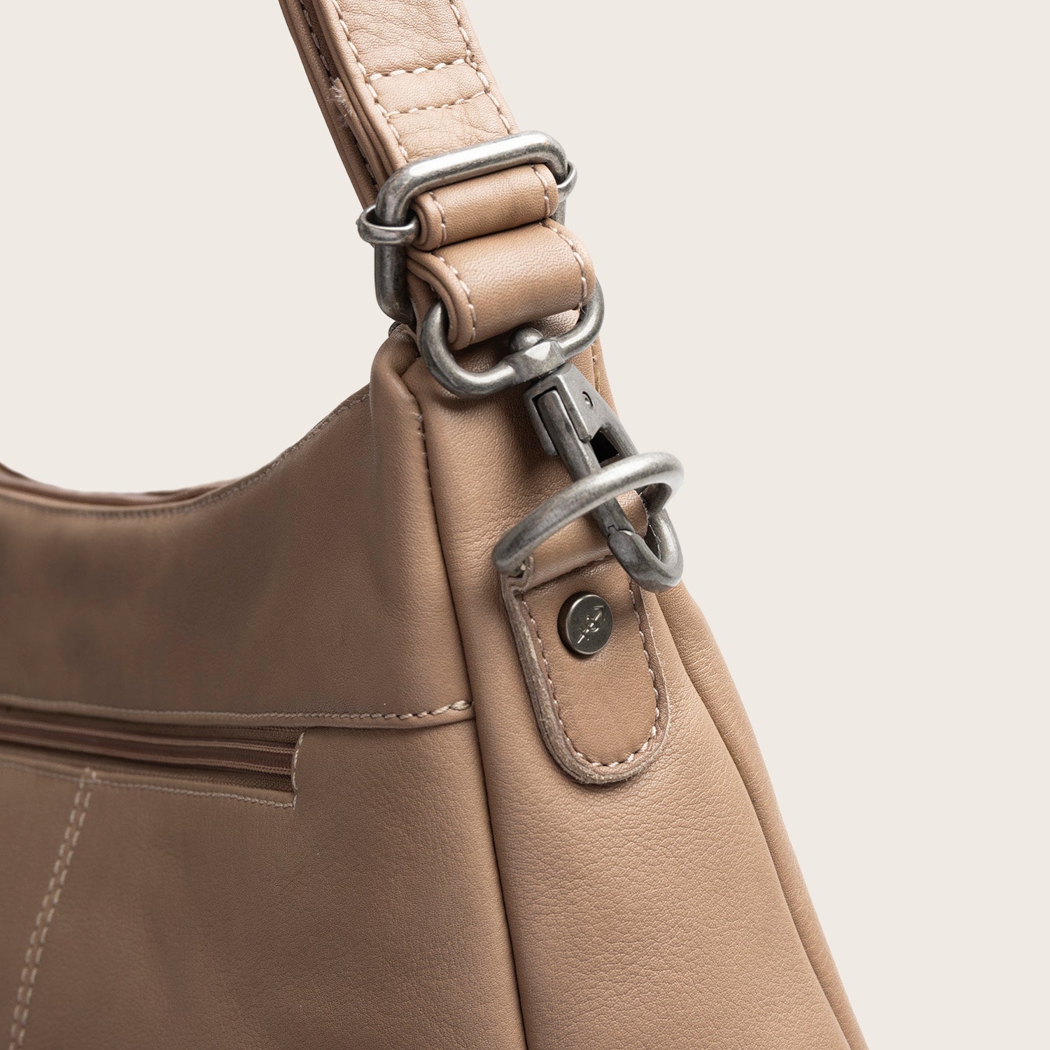 Sac Porté Épaule en Cuir Taupe Azura