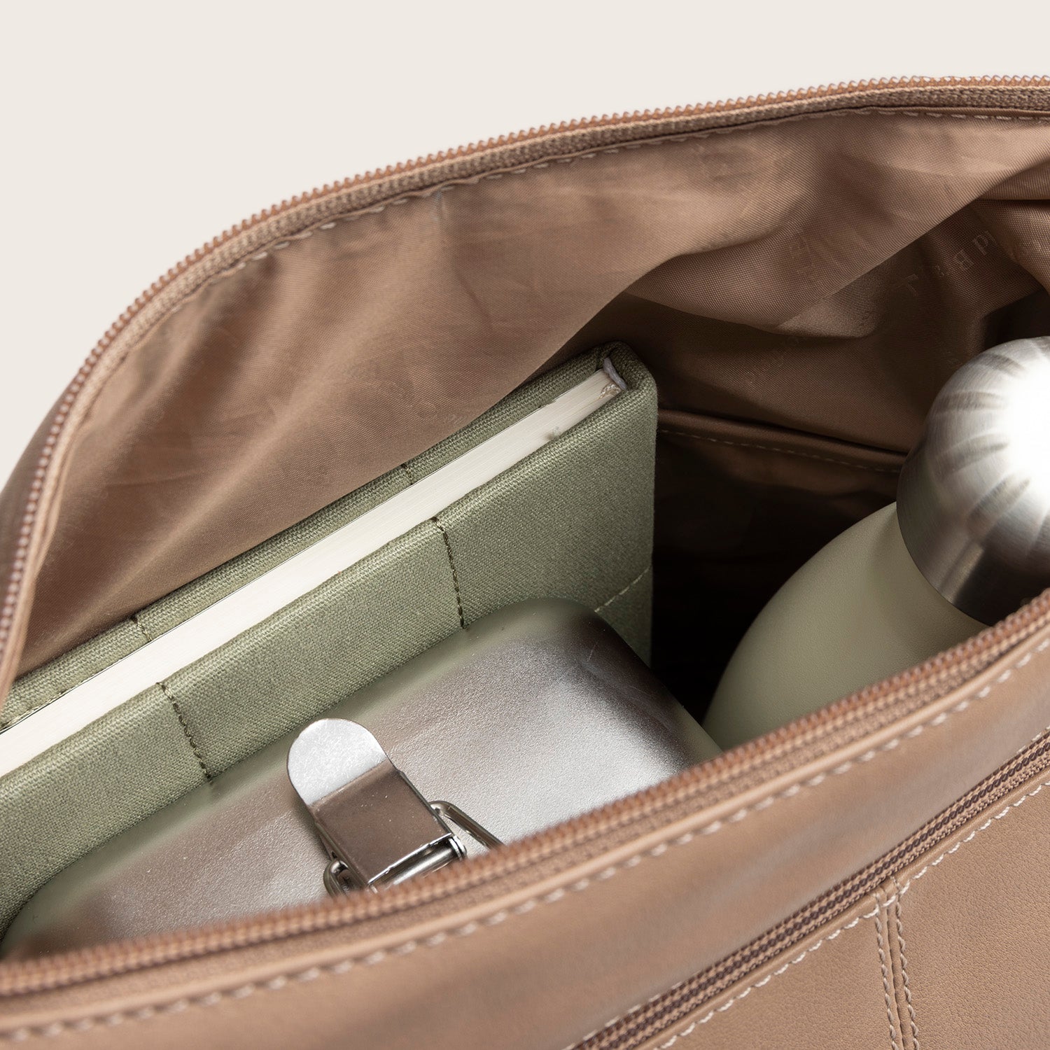 Sac Porté Épaule en Cuir Taupe Azura