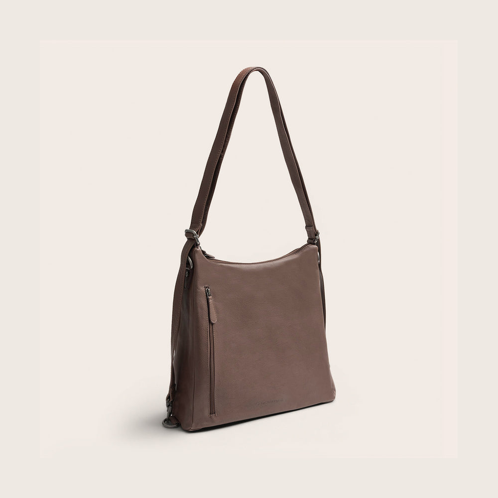 Sac Porté Épaule en Cuir Taupe Foncé Azura