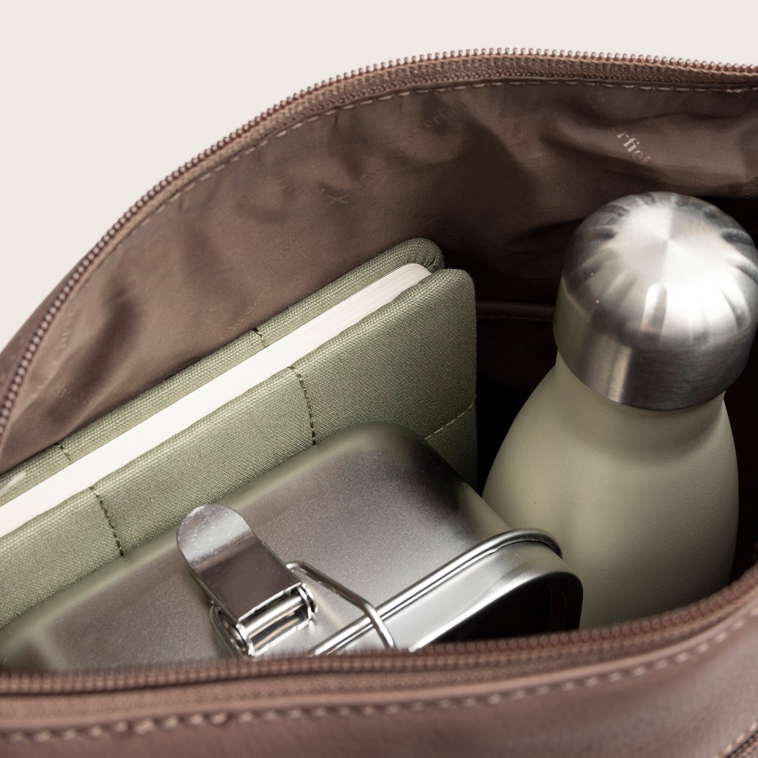Sac Porté Épaule en Cuir Taupe Foncé Azura