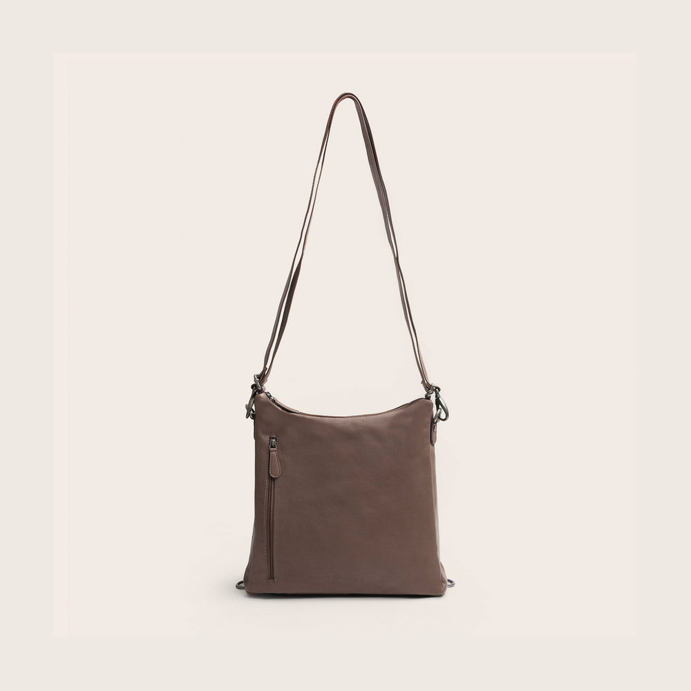Sac Porté Épaule en Cuir Taupe Foncé Azura