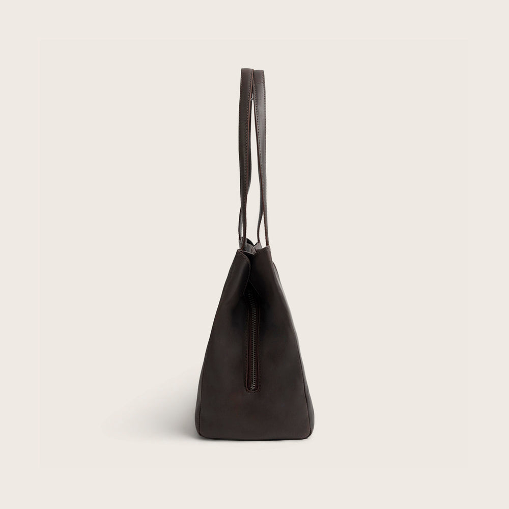 Sac Porté Épaule en Cuir Marron Lioren