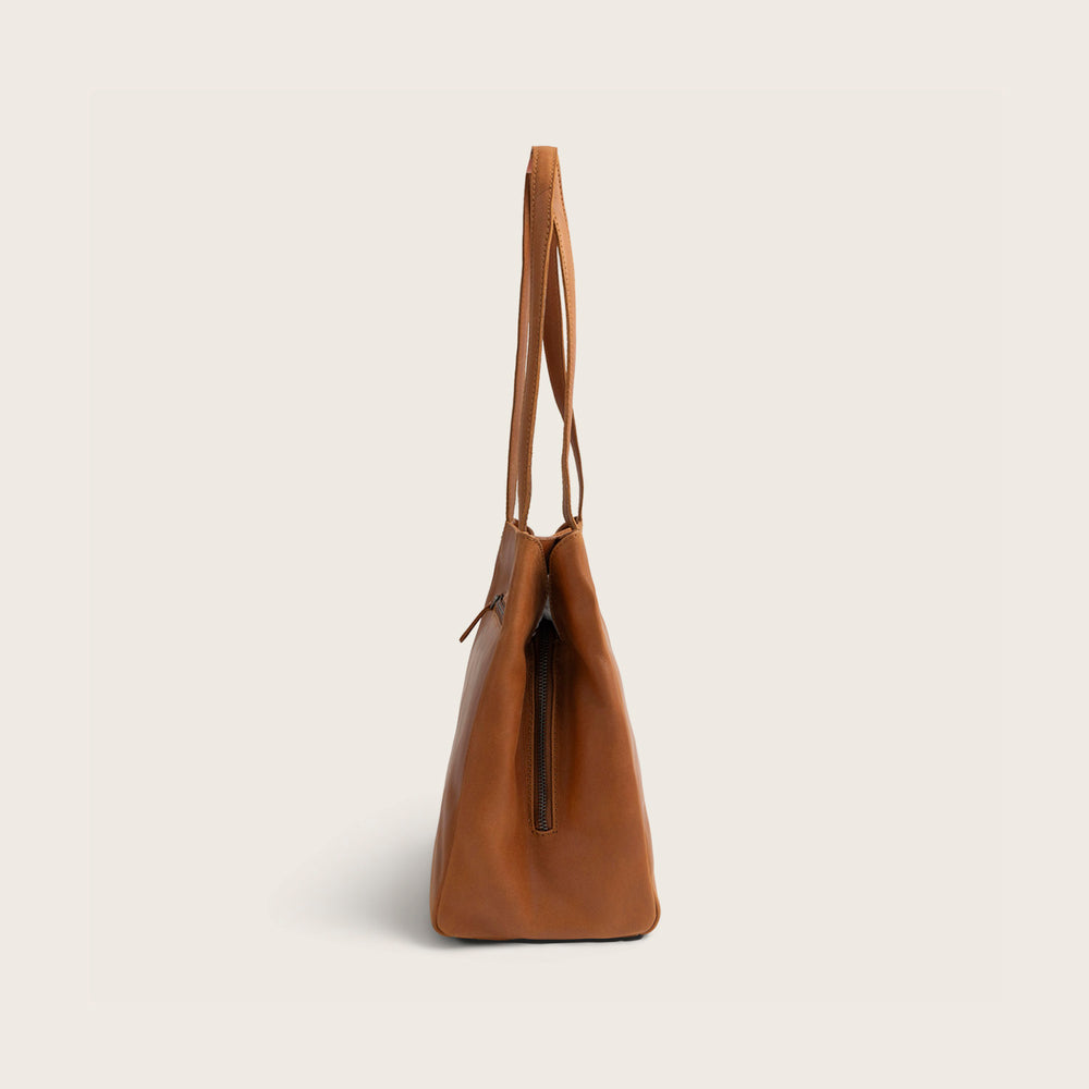 Sac Porté Épaule en Cuir Cognac Lioren