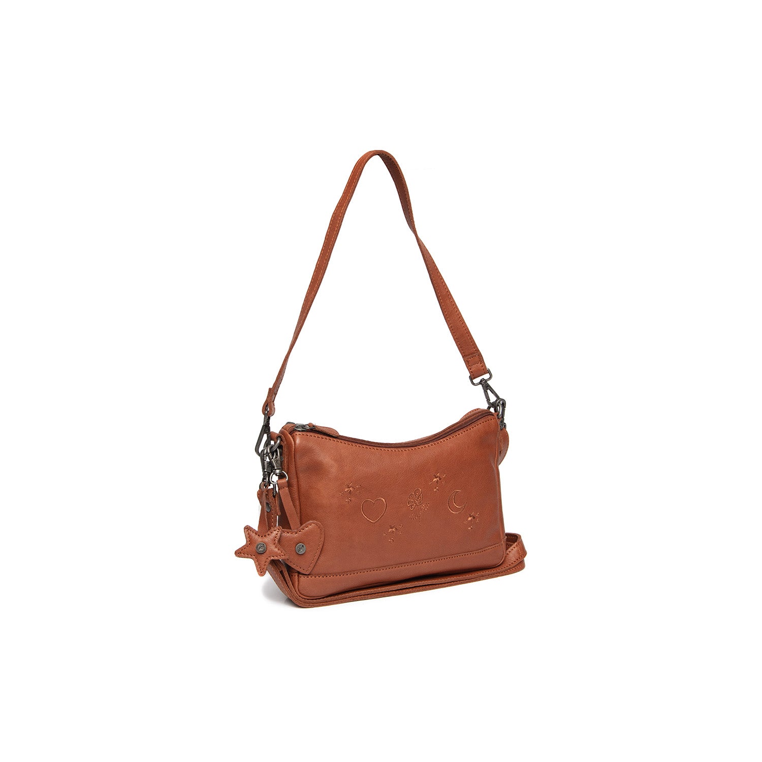 Leren Schoudertas Cognac Clover