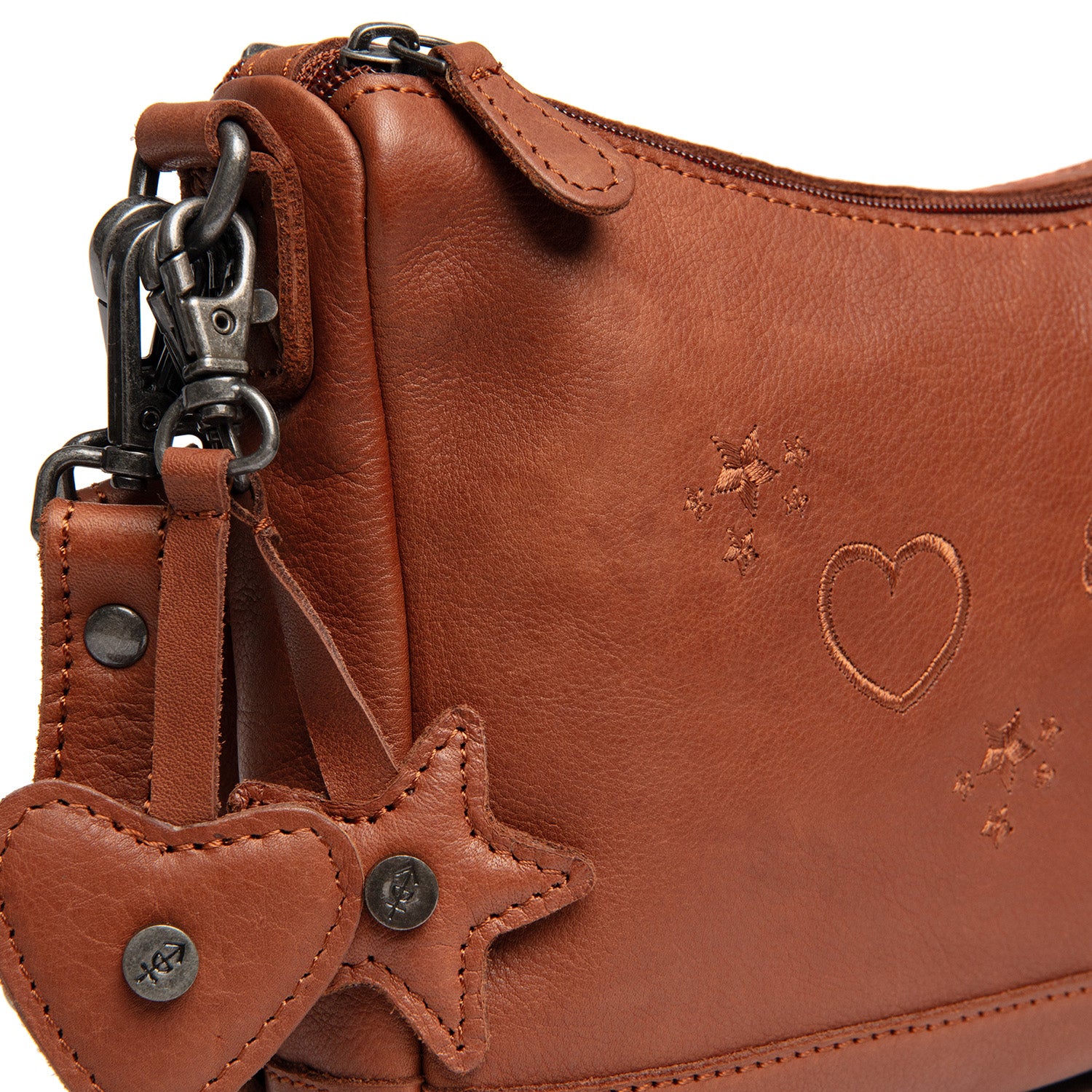 Leren Schoudertas Cognac Clover