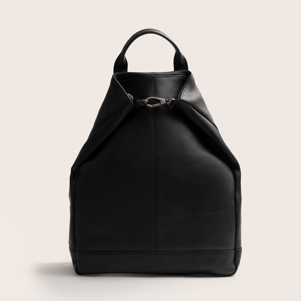 Leder Rucksack Schwarz Manchester, Vorderansicht