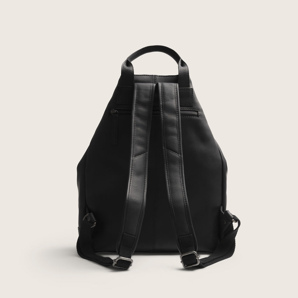 Leder Rucksack Schwarz Manchester, Rückansicht