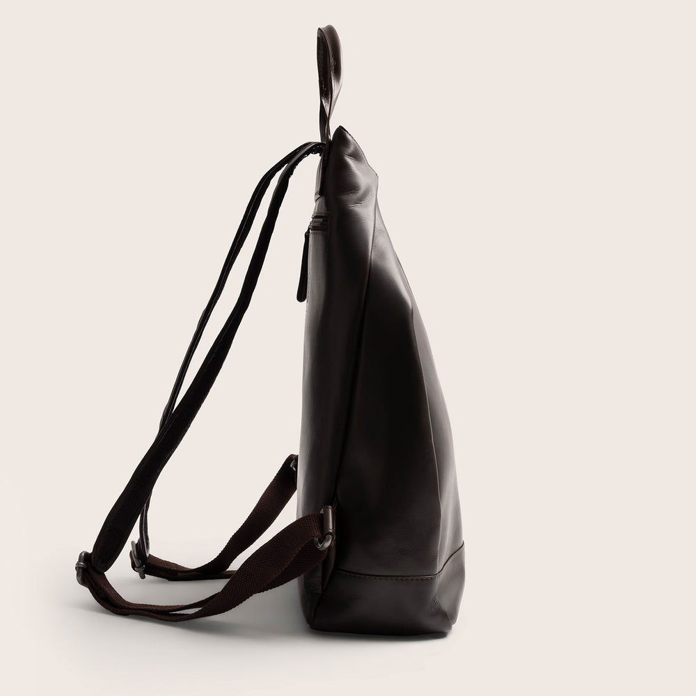 Sac à Dos en Cuir Marron Manchester, vue de côté