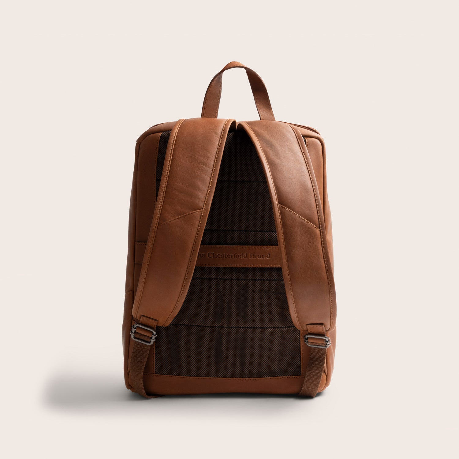 Leather Laptop Backpack Cognac Rich, back view