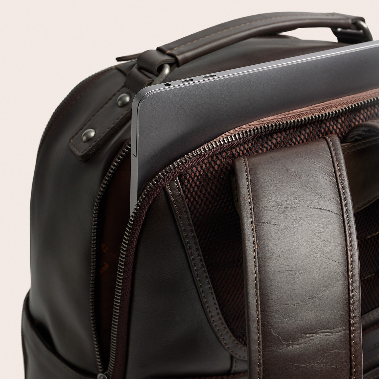 Leather Laptop Backpack Brown Austin