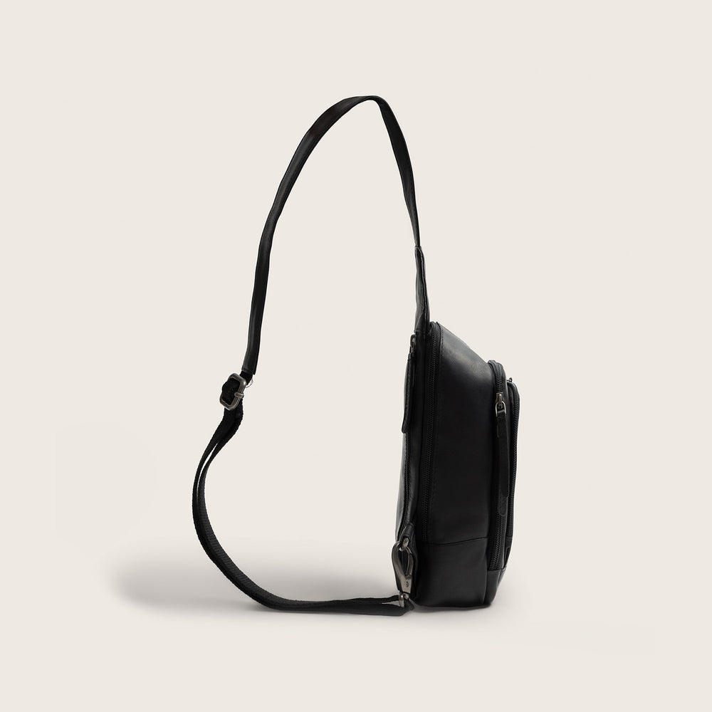Leather Sling Bag Black Riga
