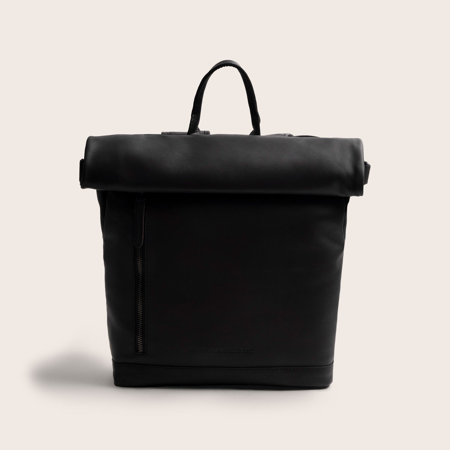 Leather Roll-top Backpack Black Mazara, front view