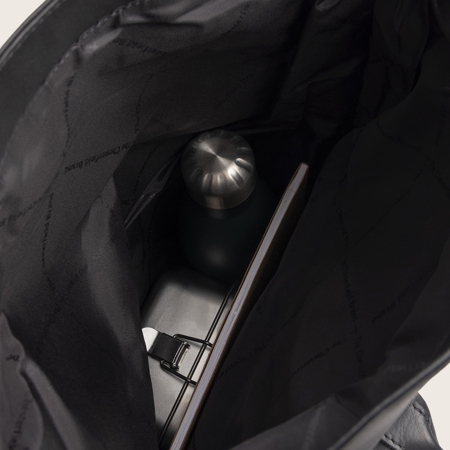 Leather Roll-top Backpack Black Mazara, main compartment open
