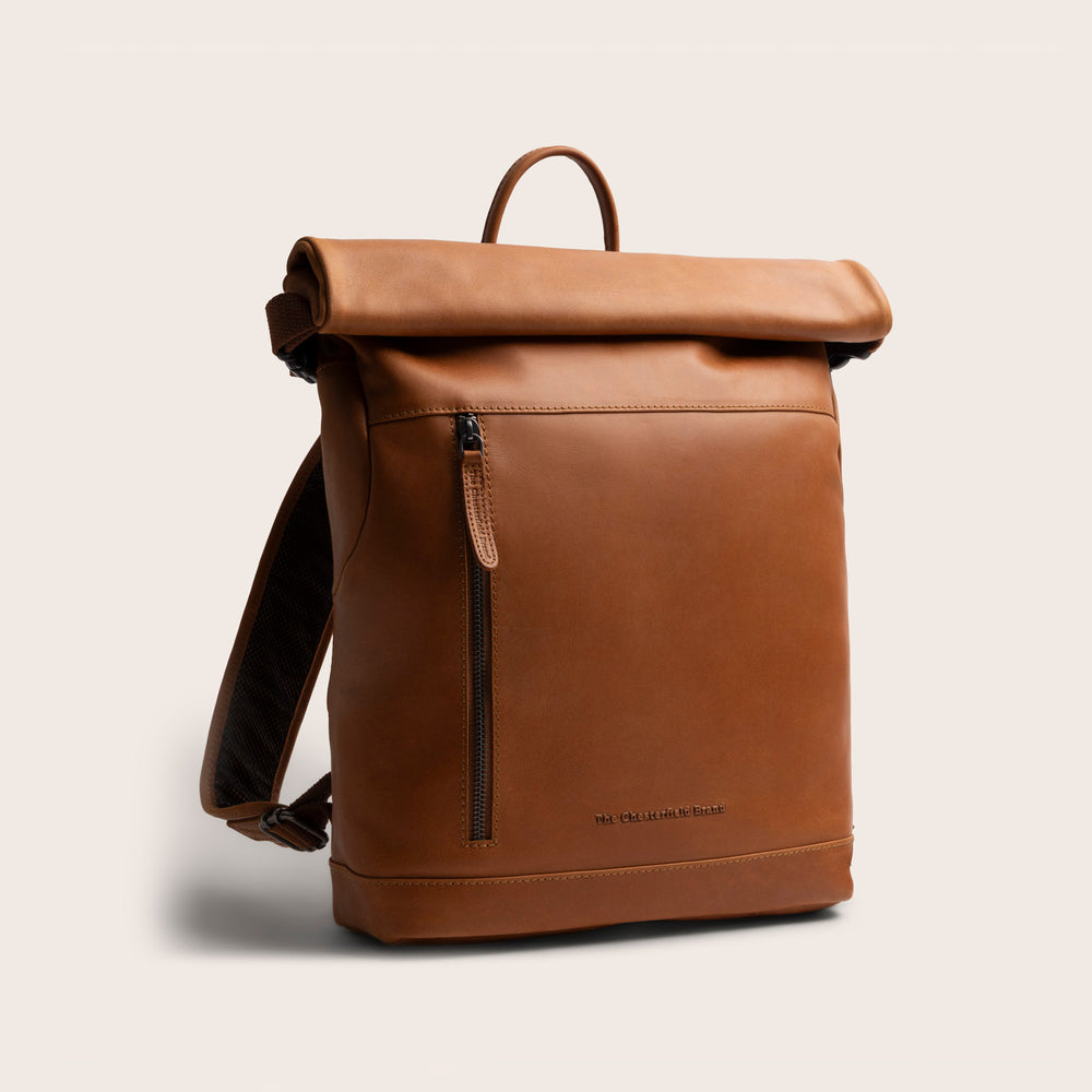 Leather Roll-top Backpack Cognac Mazara