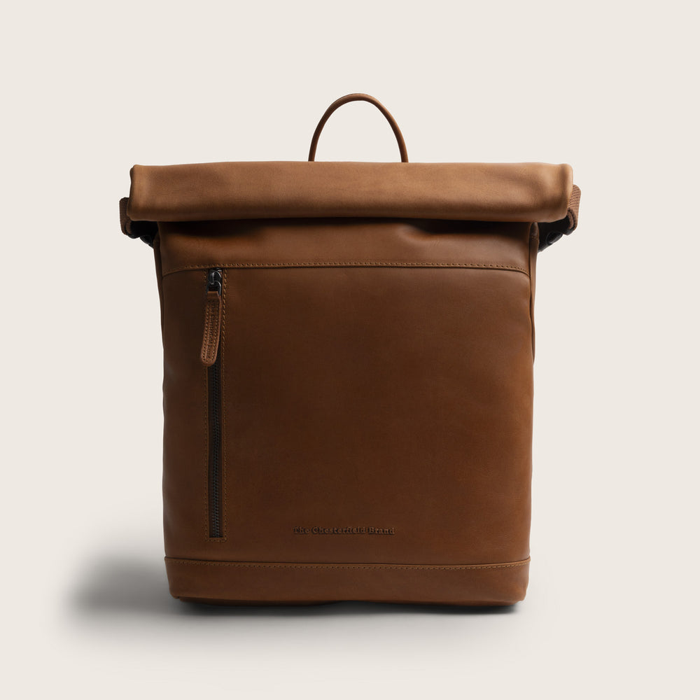 Leather Roll-top Backpack Cognac Mazara
