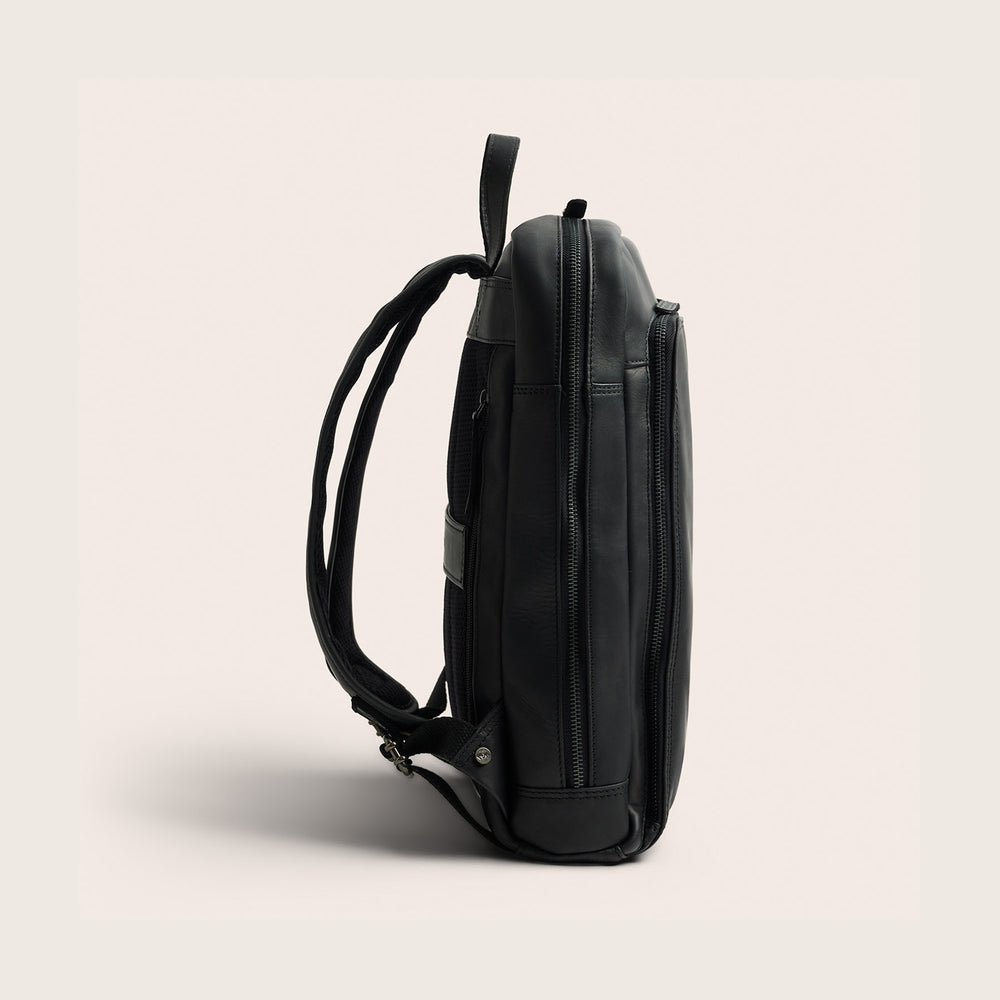 Leather Laptop Backpack Black Jasper