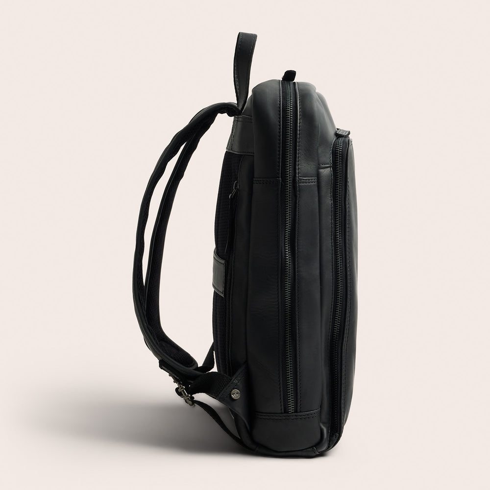 Leather Laptop Backpack Black Jasper