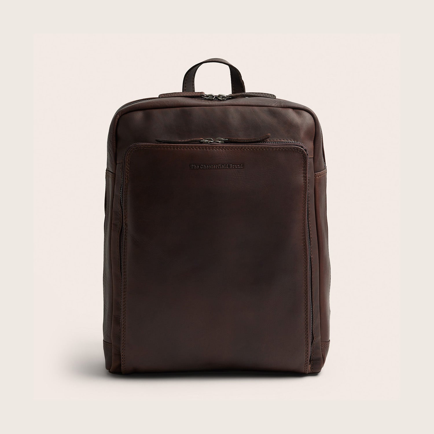Leather Laptop Backpack Brown Jasper, front view