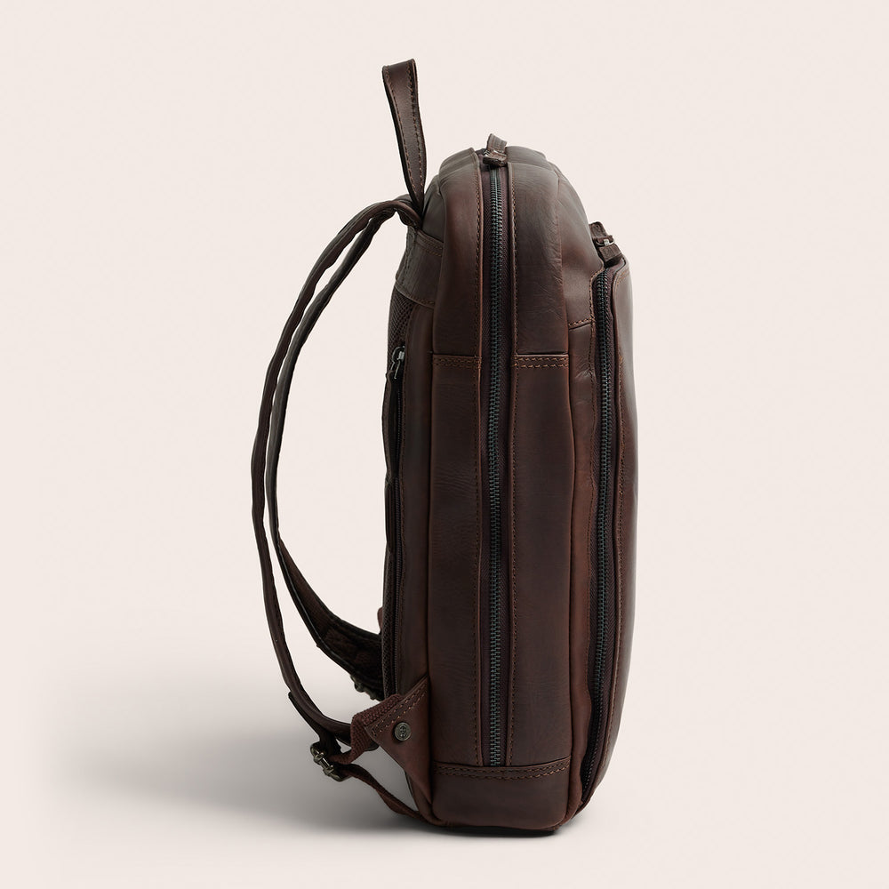 Leather Laptop Backpack Brown Jasper