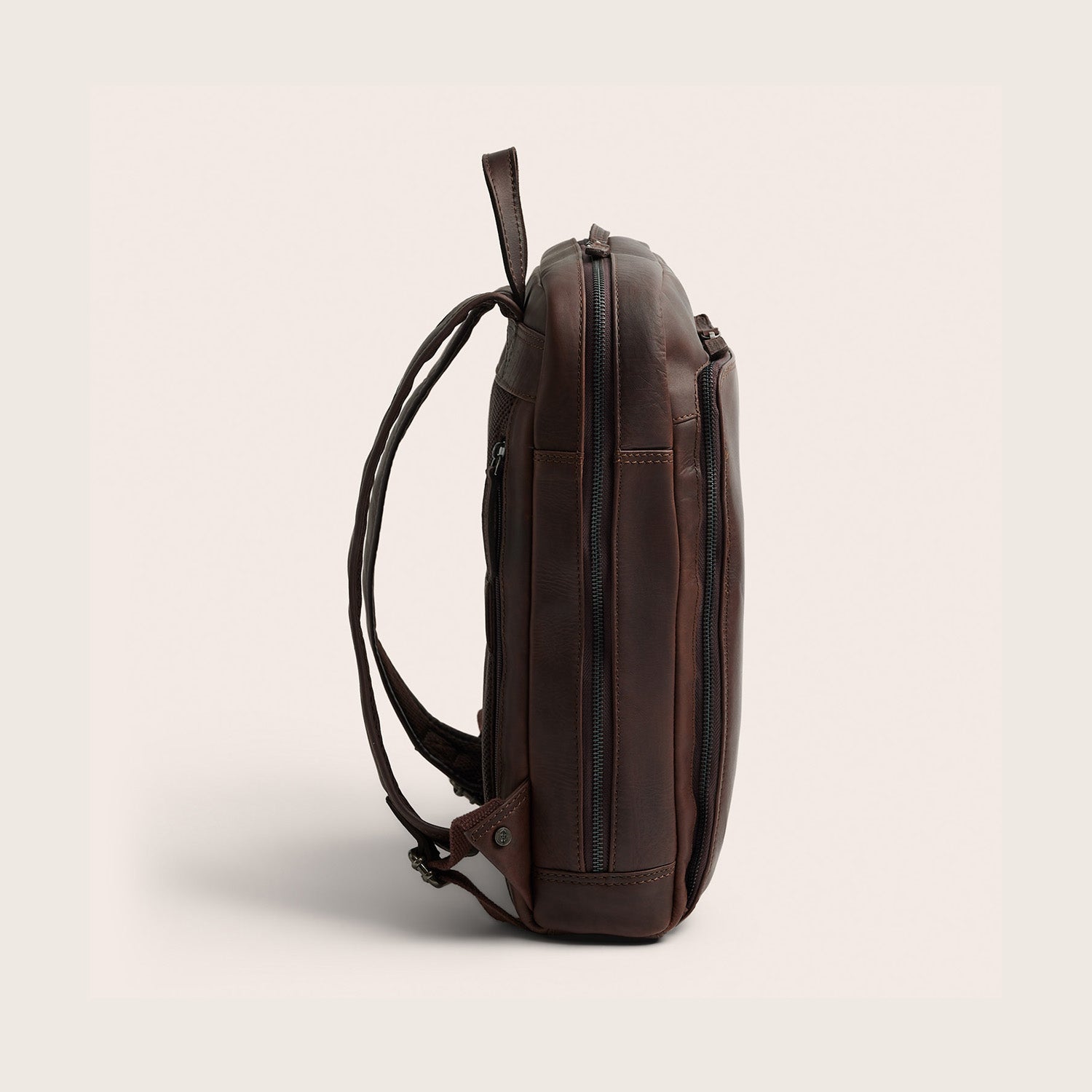 Leather Laptop Backpack Brown Jasper, side view