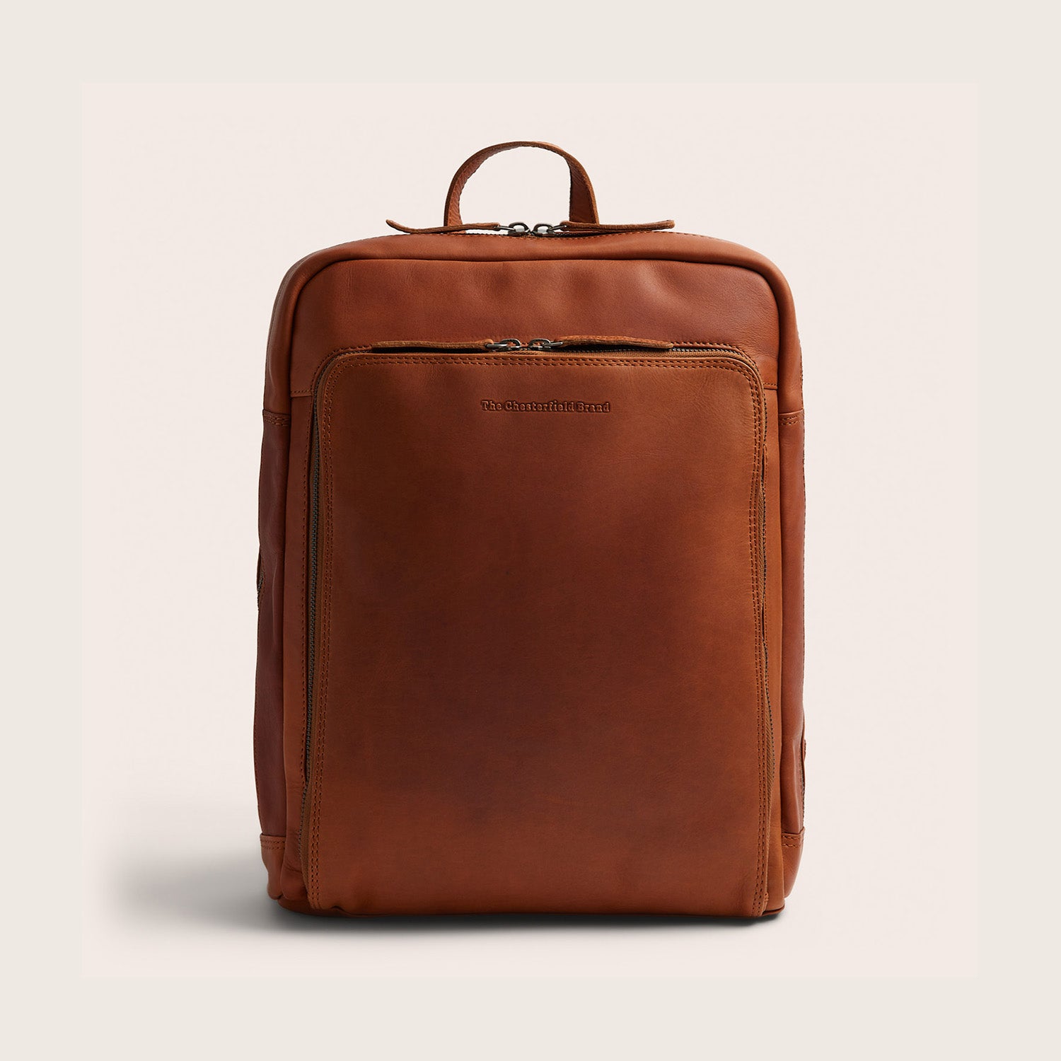 Leather Laptop Backpack Cognac Jasper, front view
