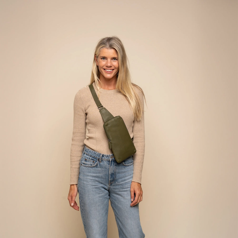 Leren Sling Bag Olijfgroen Isley