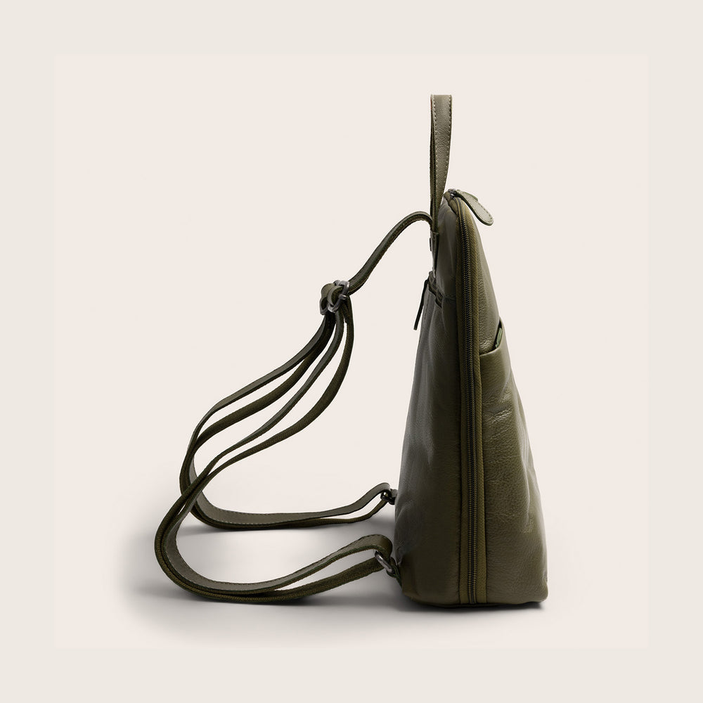 Leather Backpack Olive Green Ilara