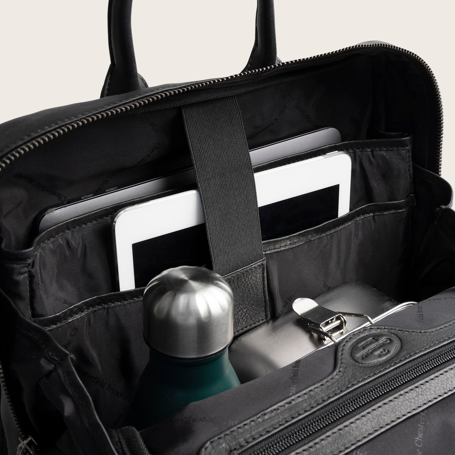 Leder Laptoprucksack Schwarz Marvello