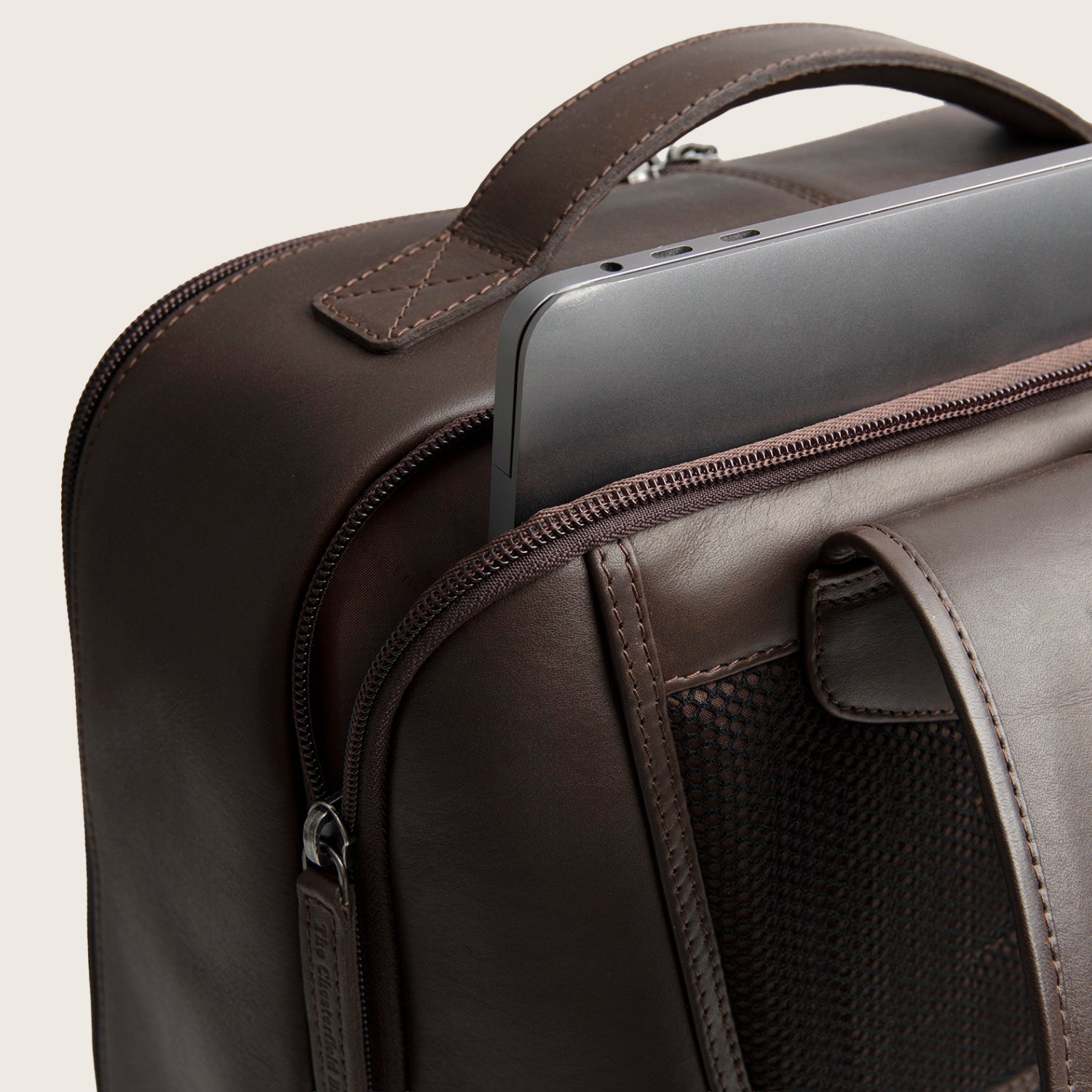 Leather Laptop Backpack Brown Quincy