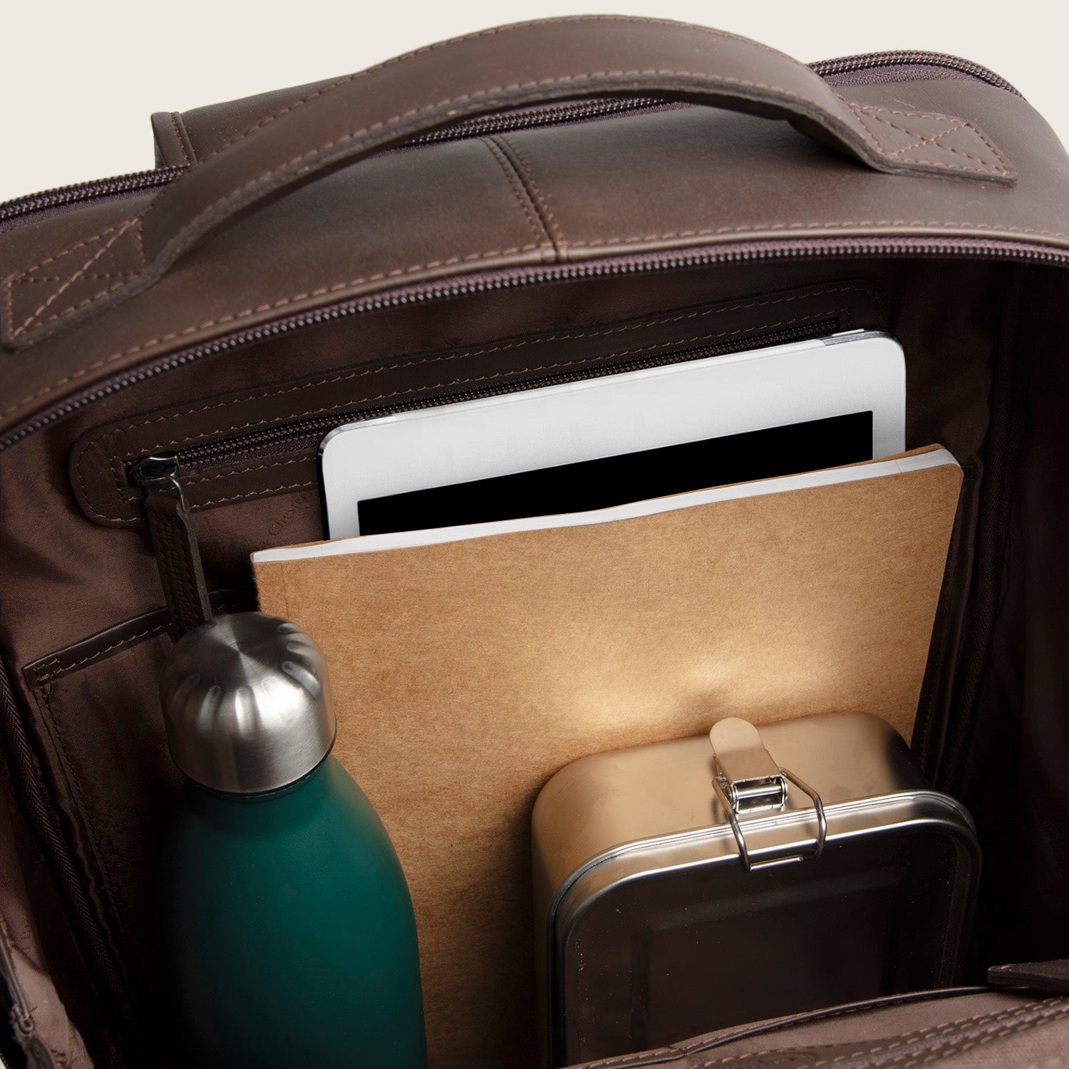Leather Laptop Backpack Brown Quincy