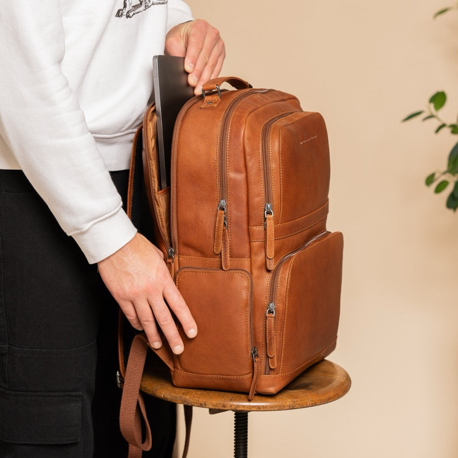 Leather Laptop Backpack Cognac Lennox