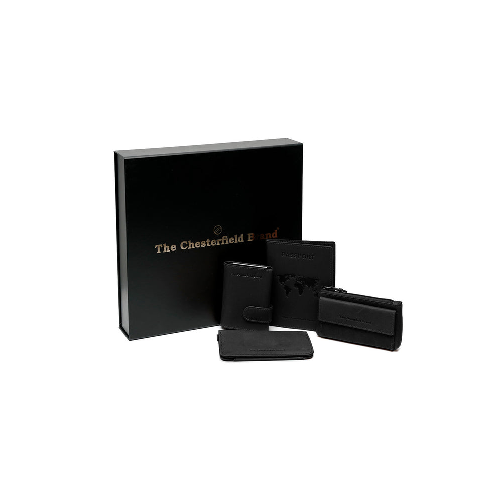 Geschenkset Leder Kartenetui Schwarz Leicester