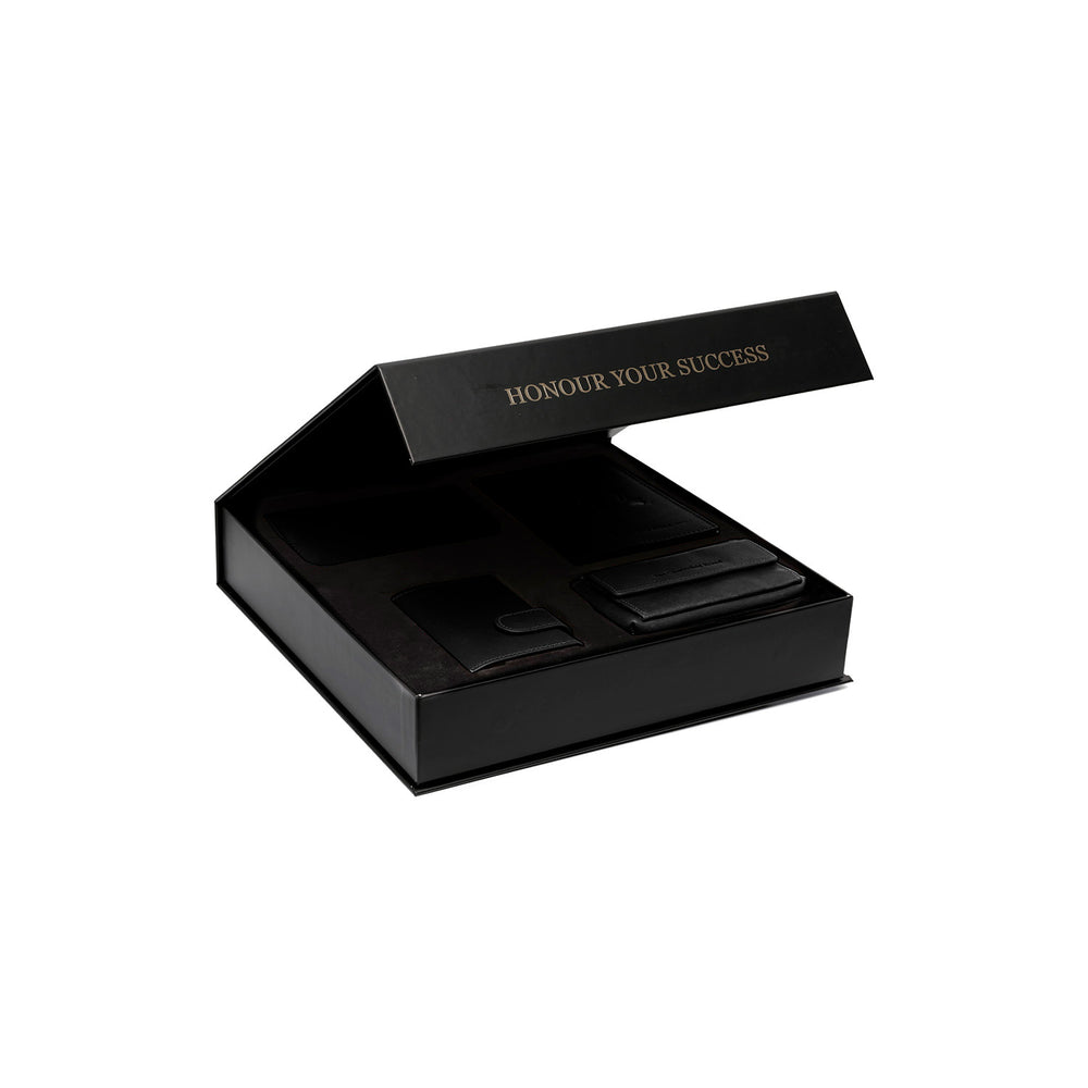 Geschenkset Leder Kartenetui Schwarz Leicester