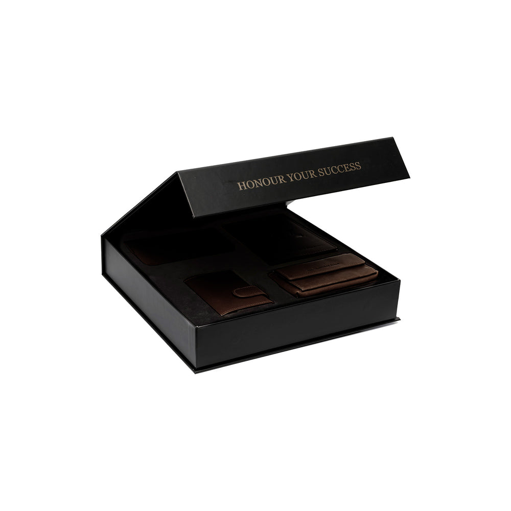 Geschenkset Leder Kartenetui Braun Leicester