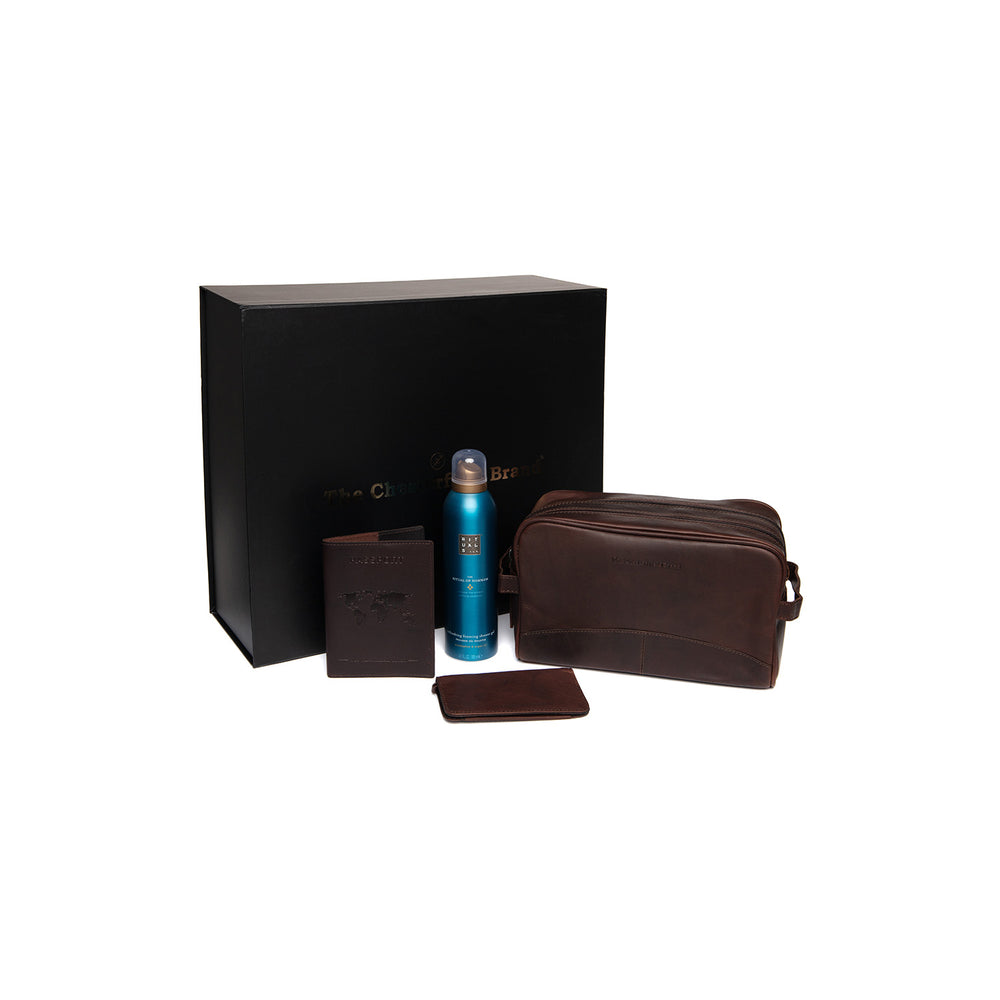 Geschenkset Leder Kulturtasche Braun Stacey mit Rituals Duschschaum