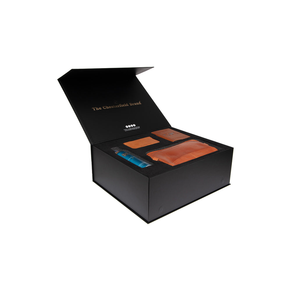 Geschenkset Leder Kulturtasche Cognac Stacey mit Rituals Duschschaum
