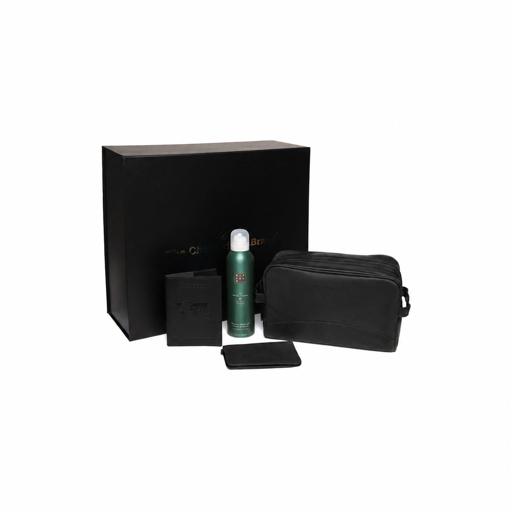 Gift Set Leather Toiletry Bag Black Stacey with Rituals Shower Foam