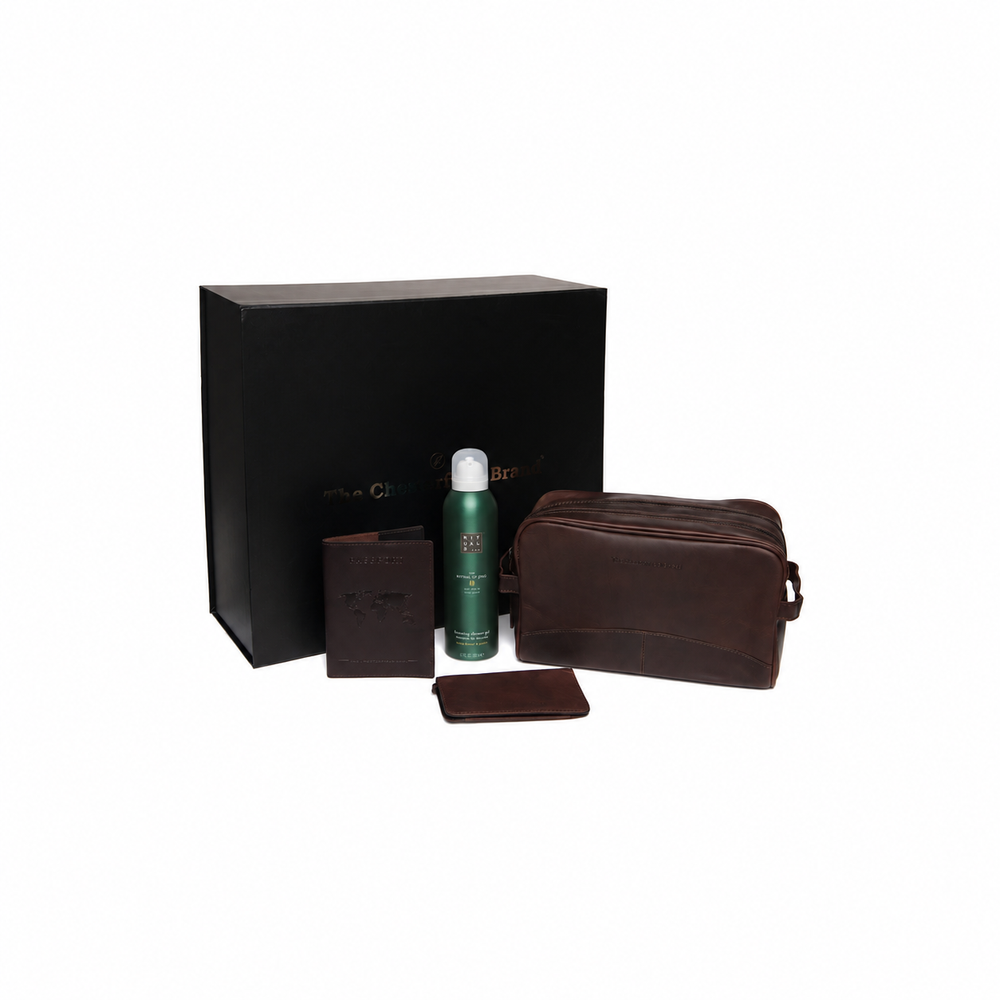 Gift Set Leather Toiletry Bag Brown Stacey with Rituals Shower Foam