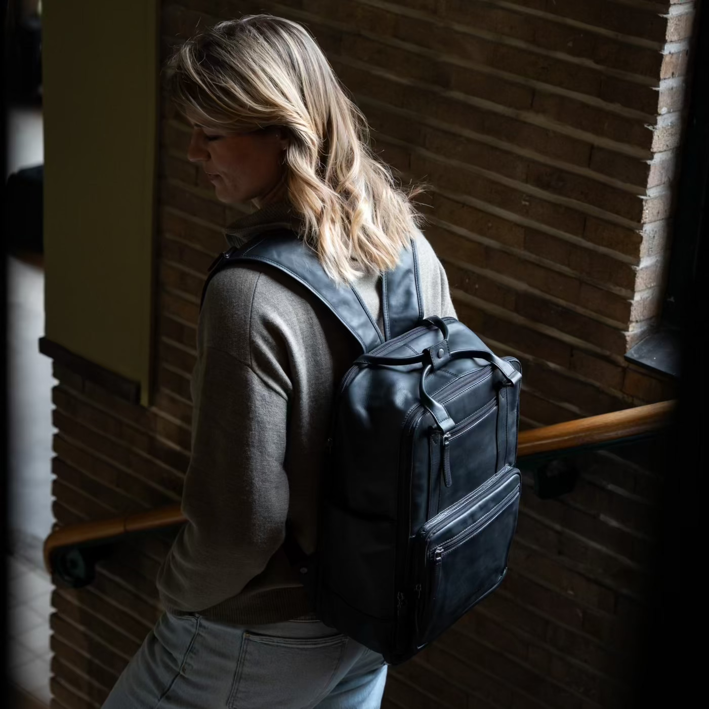 Leather Laptop Backpack Black Calden
