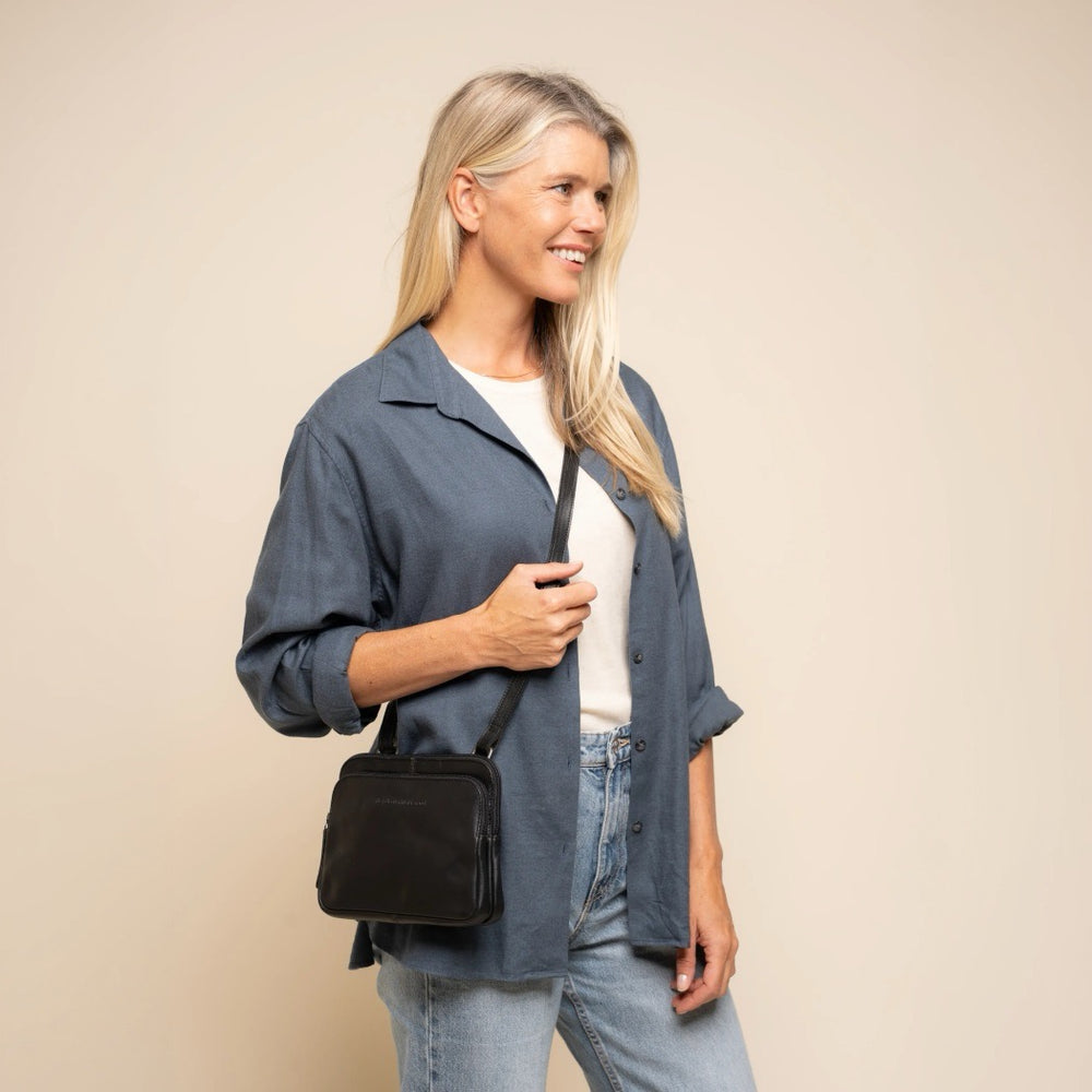 Sac Bandoulière en Cuir Noir Caia