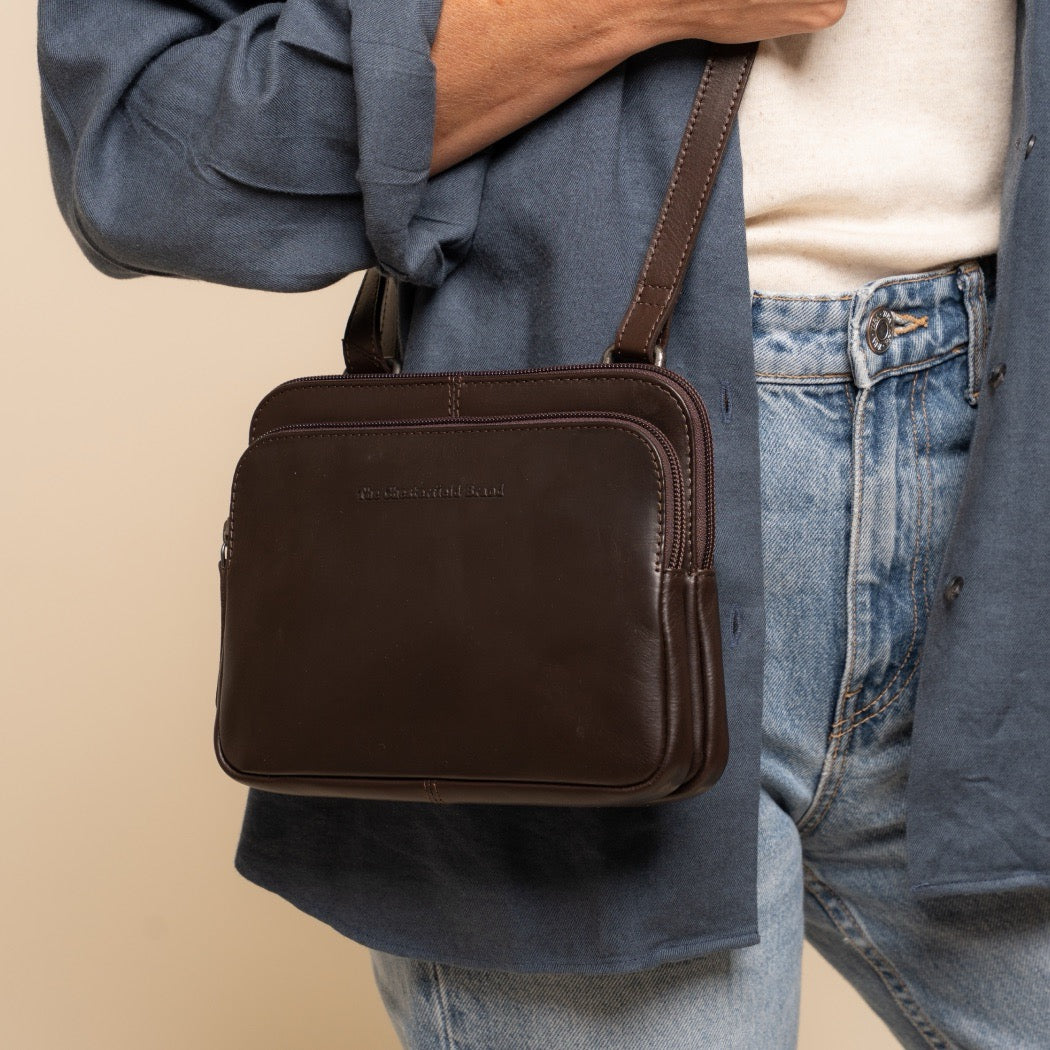 Sac Bandoulière en Cuir Marron Caia