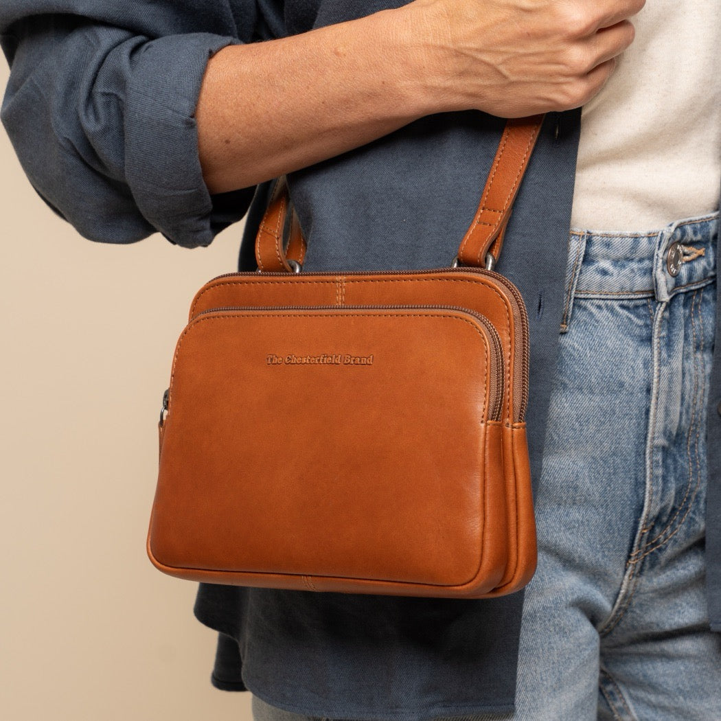 Sac Bandoulière en Cuir Cognac Caia