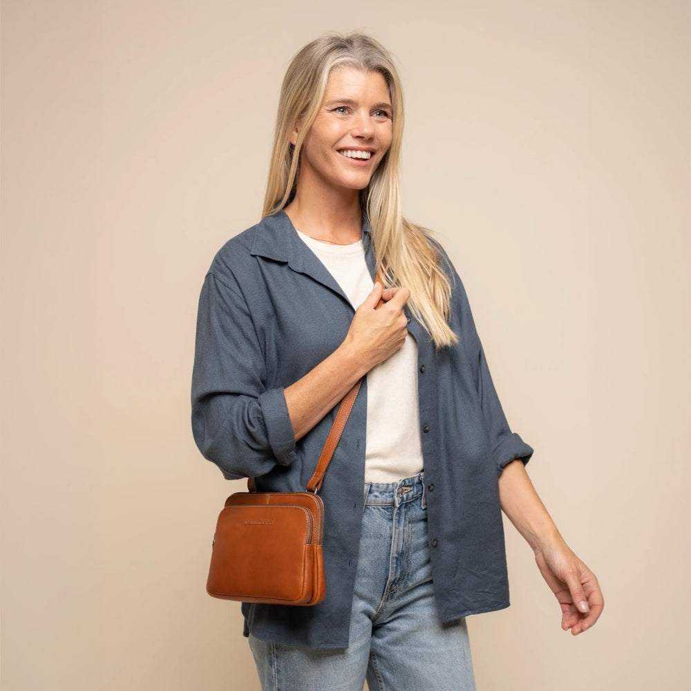 Sac Bandoulière en Cuir Cognac Caia