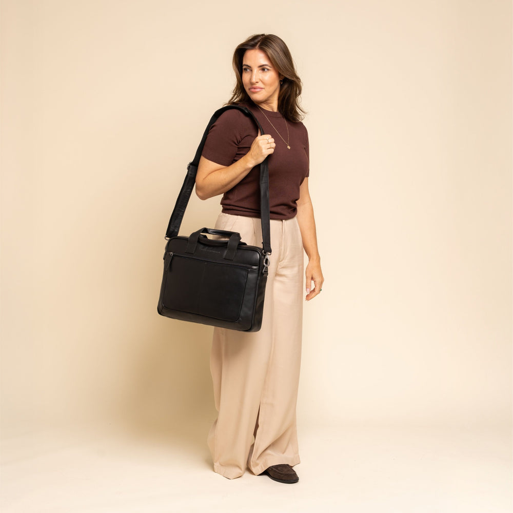 Leder Laptoptasche Schwarz Calvi