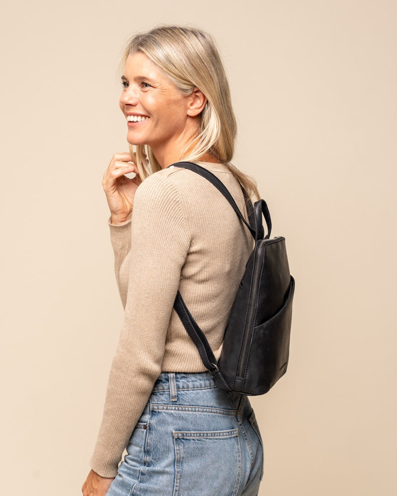 Leder Rucksack Schwarz Claire