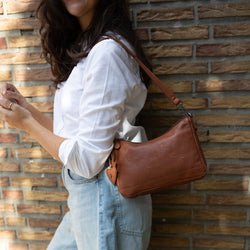 Sac Bandoulière en Cuir Cognac Clover