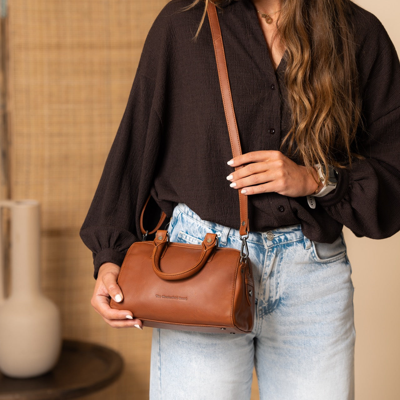 Leather Shoulder Bag Cognac Dalford
