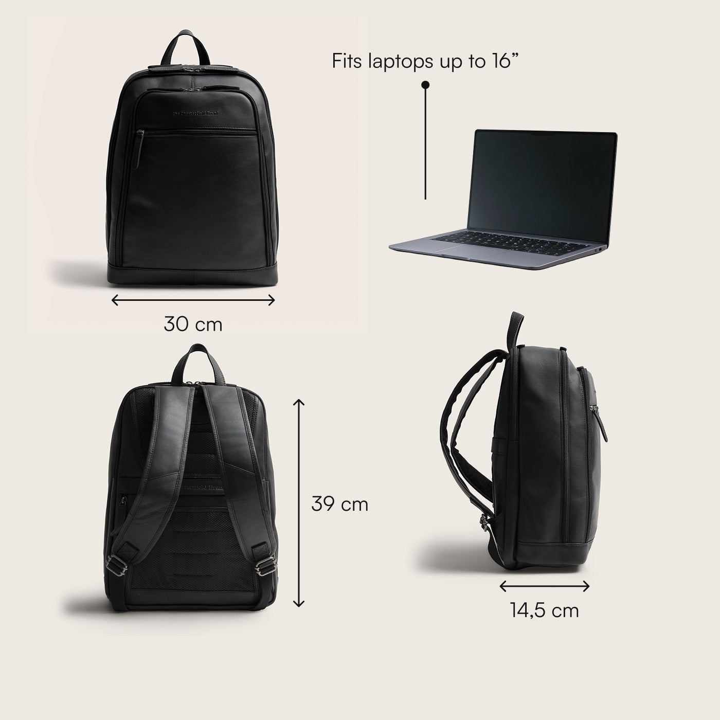 Sac à Dos Ordinateur en Cuir Noir Detroit